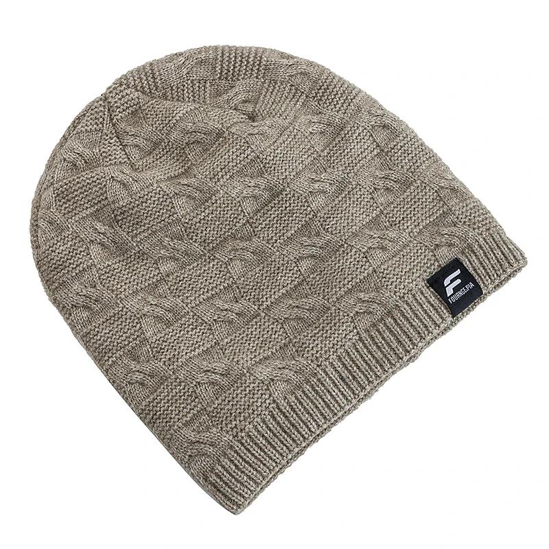 New Style Unisex F Letter Keep Warm Winter Hats Plush Fur Lined Knit Cap For Men Women Warm Beanie Cap Label Decor Knitted Hats