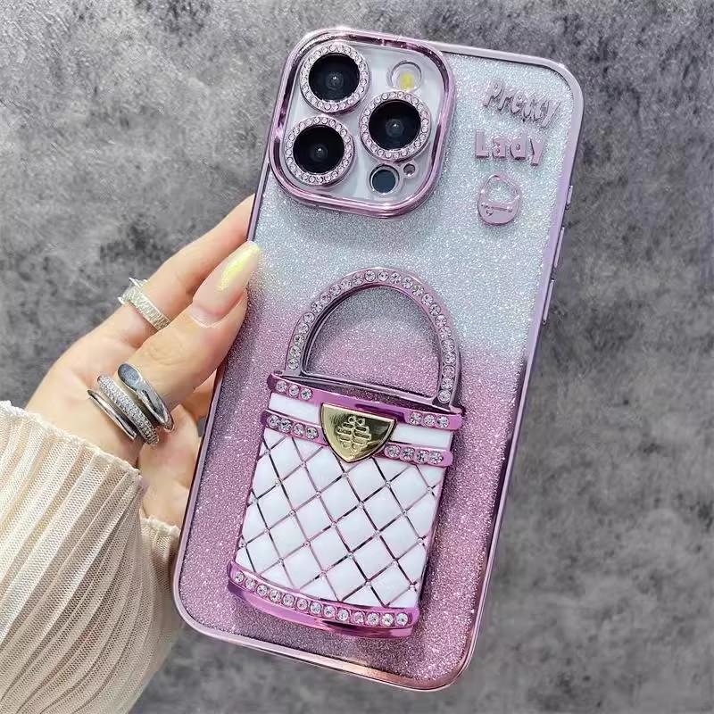 

Xiaoxiangfeng Handbag Suitable for Apple 16 Mirror Bracket Mobile Phone Case IPhone 15 Gradient Glitter 14 Protective Case iPhone12proMax