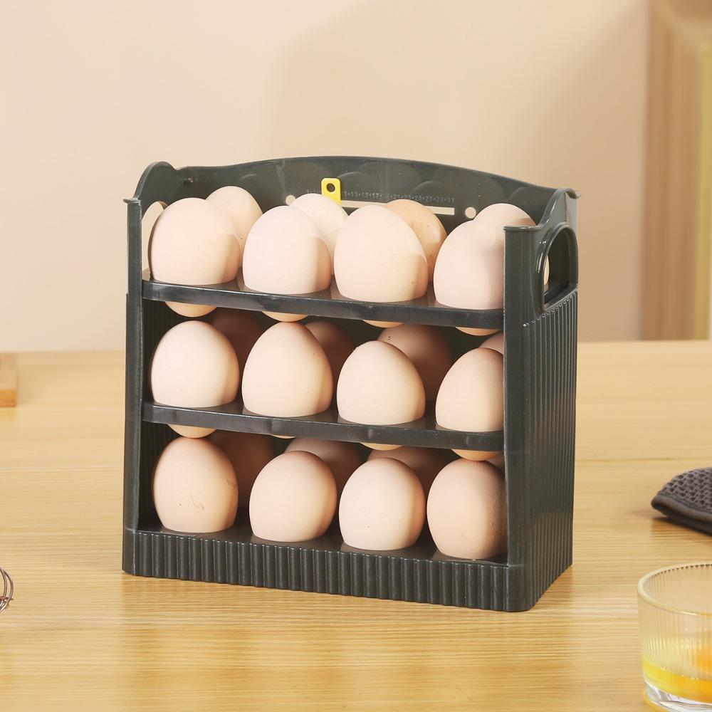 Auto-flip Refrigerator Side Door Egg Holder Three-layer with Timing Scale Egg Storage Box Save Space Egg Tray Kitchen зелёный 5090₽