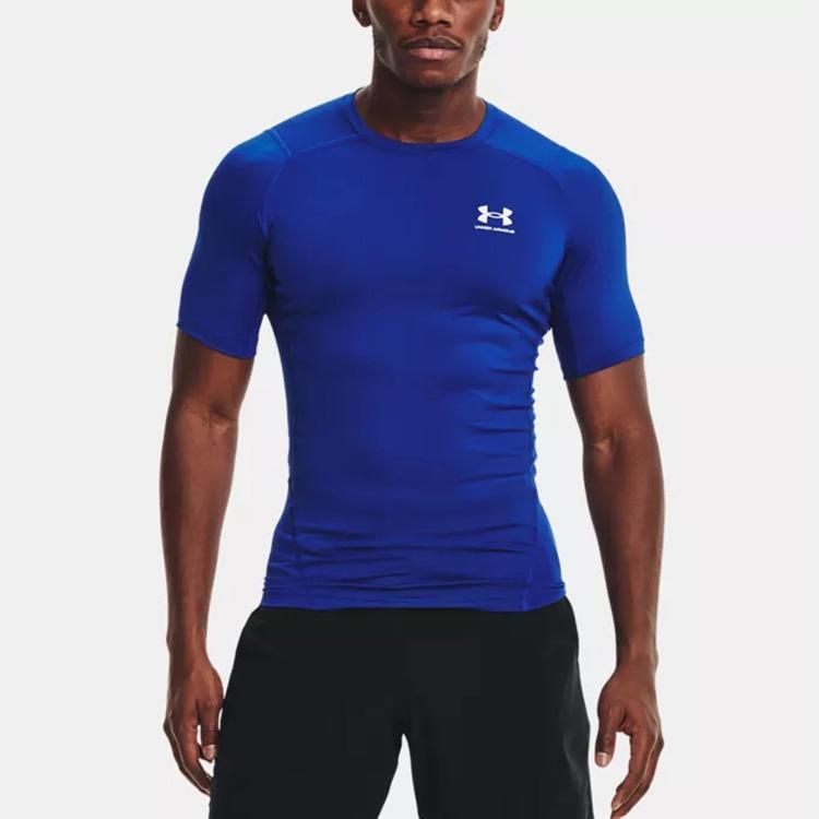 Under Armour HeatGear Training Sports Casual Short Sleeve Fitness Shirt Men Tops Blue 1361518-400