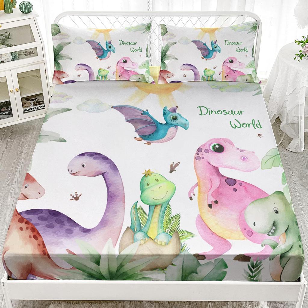 Cute Cartoon Dinosaur Pattern Mattress Three-Piece Digital Printing Cute Dinosaur Bedding Set