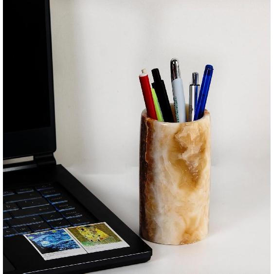 Pen Holder - Toothbrush Holder, Desk Organizer, Makeup Brush Holder, Gift for Home, Kitchen Utensil Holder, Storage Desktop, Onyx Marble, Mini Vase
