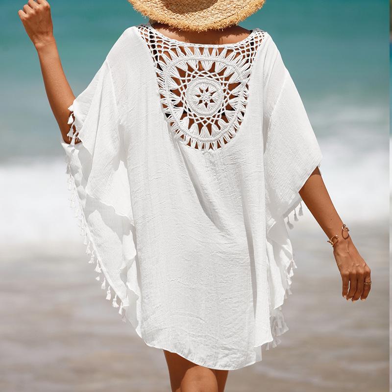 Hand-Crocheted European & American Beach Tassel Cover-Up Dress
