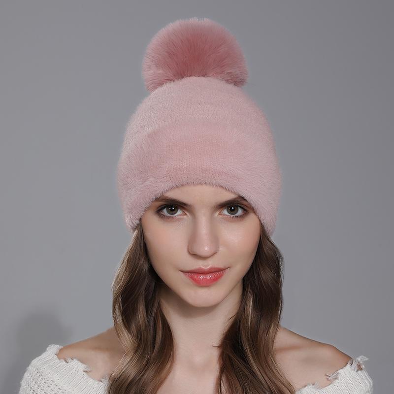 Neuer Damen Warmer Plus Samt Hut Mode Kunstkaninchenfell Mit Bommel Weiche Mützen Winter Weiblich Niedliche Hüte Für Mädchen