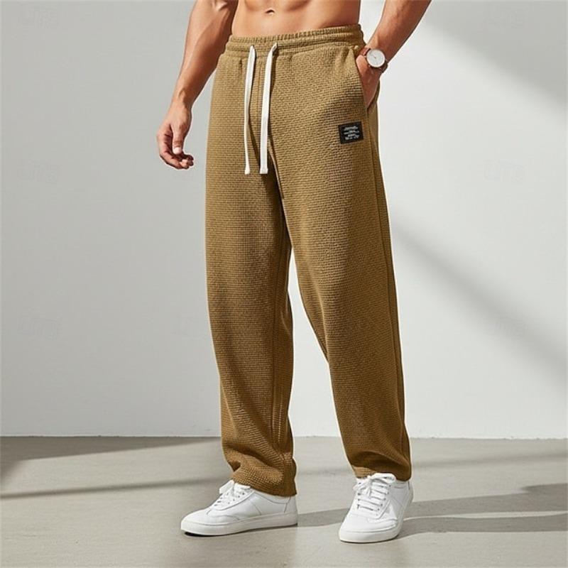 Spring and Autumn Men's Casual Waffle Pants Commuter Straight Versatile Solid Color Straight Pants