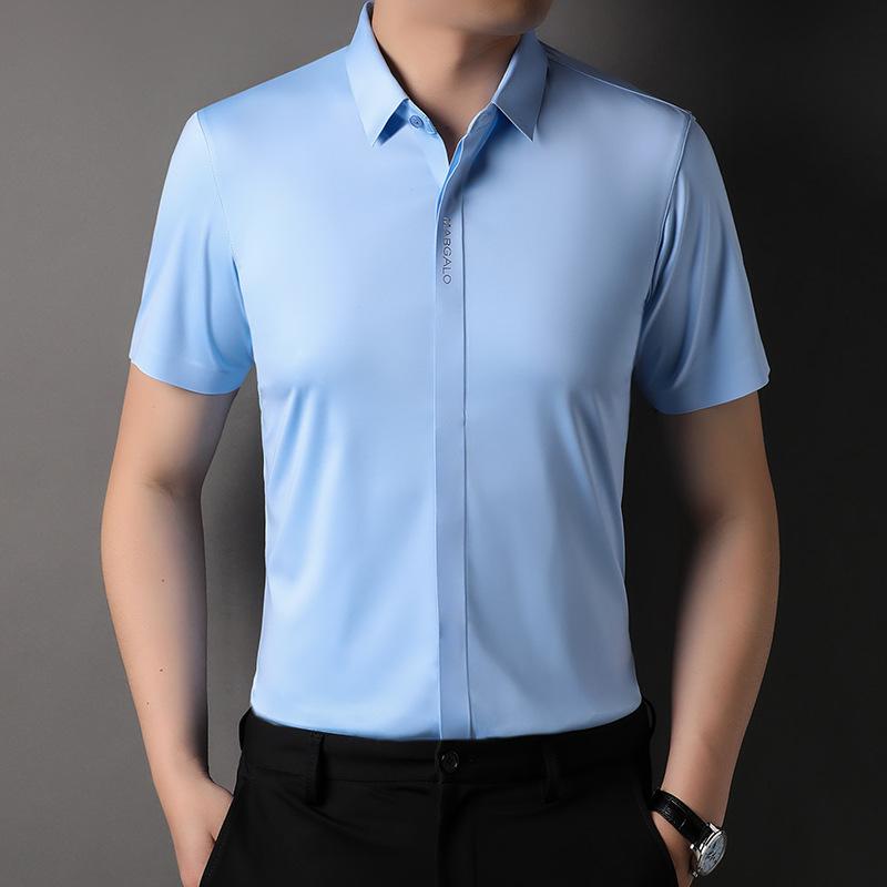 

Summer New Solid Color Shirt Men s Short Sleeve Shirt Comfortable Breathable Full Seamless Half Sleeve Shirt Men M