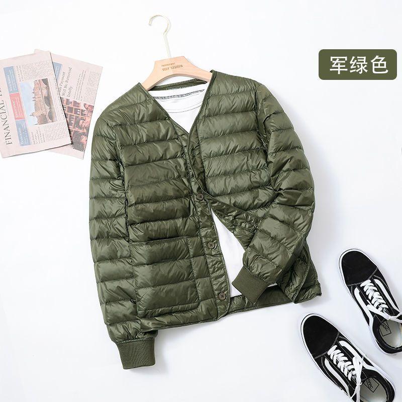 2025 down jacket men's short slim fit thickened warm and thin collarless V-neck white duck down liner jacket cotton jacket