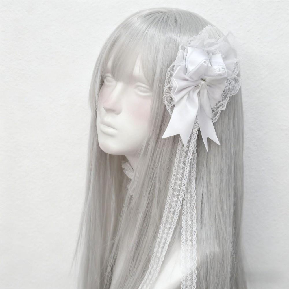Black Lace Headbands Satin Bow Cosplay Hair Clips Retro Rose Hairpins Cosplay Party White-hair clip