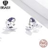 Bisaer Real 925 Sterling Silver Cartoon Moon Star Stud Earrings Purple Unusual Earrings For Women Fashion Silver Jewelry