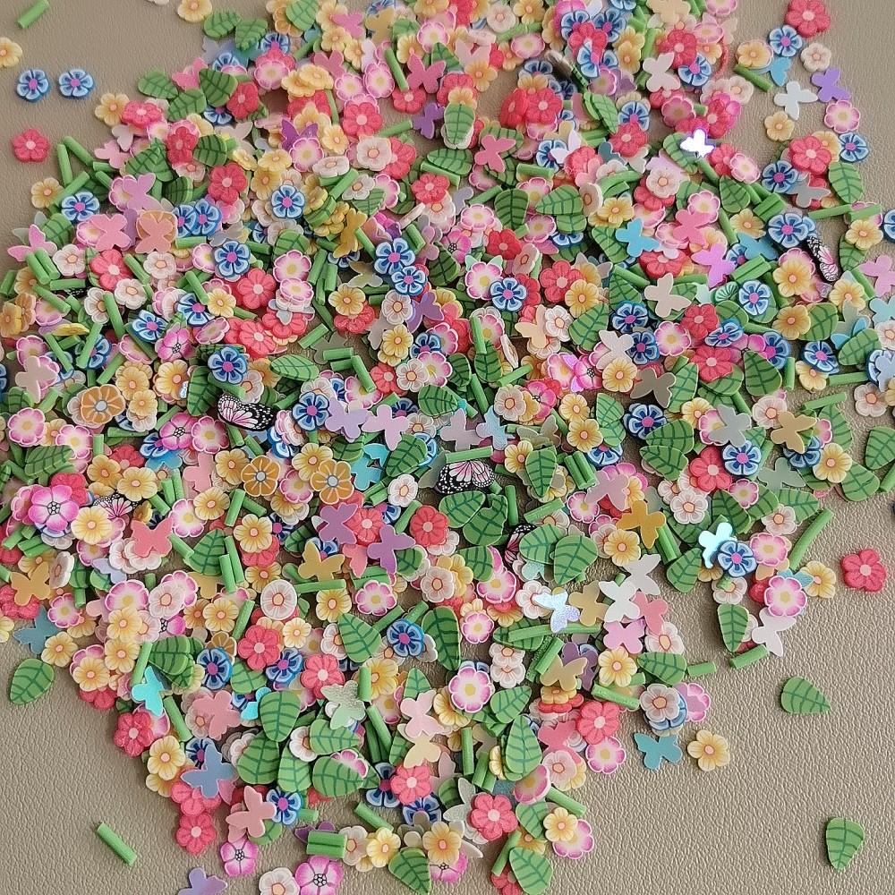 Spring Mini Leaves Flowers Polymer Clay Slices Colorful Floral Leaves Soft Clay Sprinkles for Nail Art Slime Fillers Decor