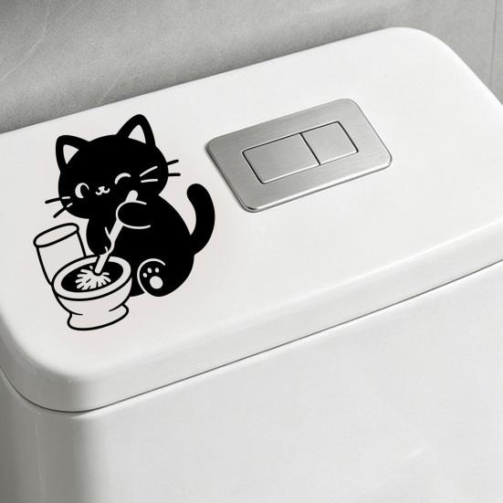 Waterproof Bathroom Wall Decals Funny Black Cat Toilet Sticker, Cute Cartoon Decal, Removable Tank PVC Sticker for Washroom Home Decor Lover