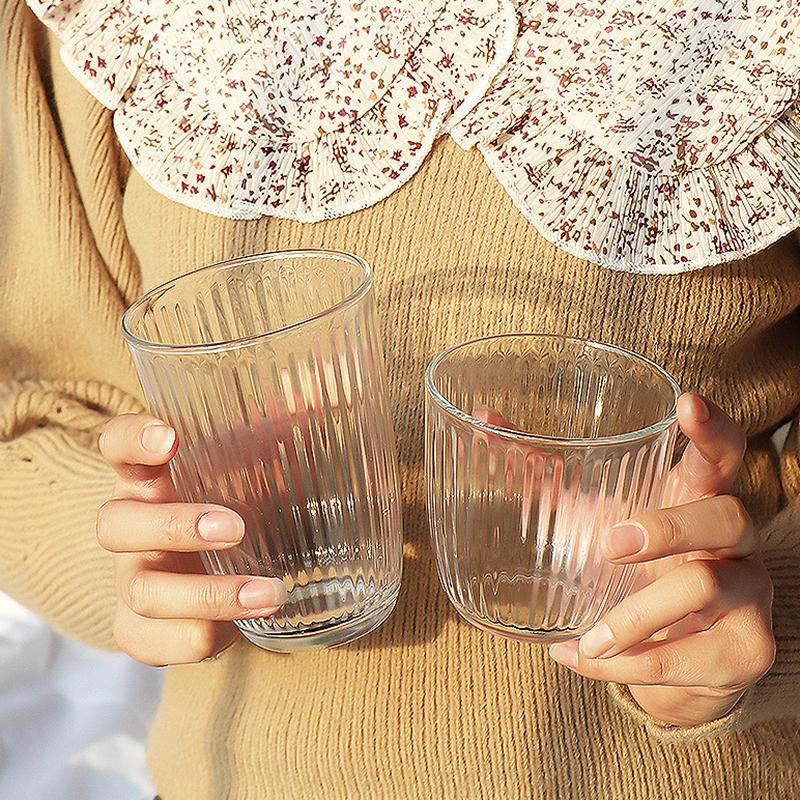 2pcs Sets Coffee Cups Glass Cup Drink Luxury Glass Set Stripe Stackable Coffee Mug Juice Milk Drinking Glasses Set Cup Drinkware