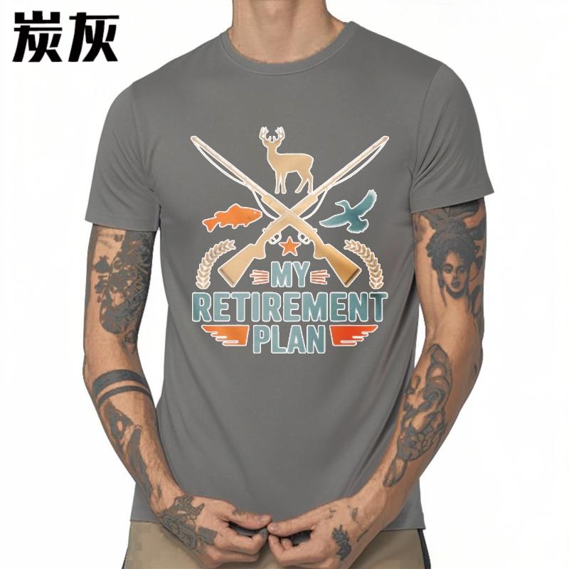 Workout For Him Short Sleeve Tshirt Black My Retireunisext Plan With Hunting And Fishing Motif Minimalist For Him Tee Shirt