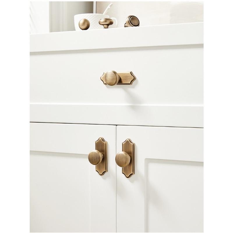 Antique Brass Cabinet Handles with Backplate Solid Bronze Wardrobe Pulls Kitchen Cupboard Door Knobs Furniture Handle