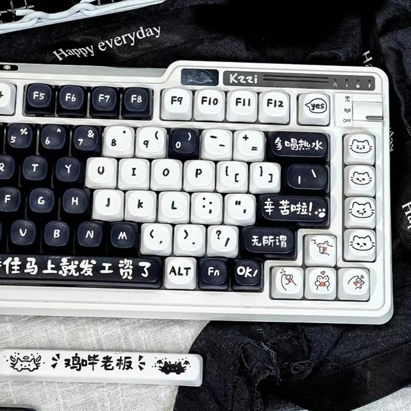 MOA Height Keycaps 135pcs Heat Sublimated Color Off Work Cats Theme Keycaps Set Customization for Mechanical Keyboards