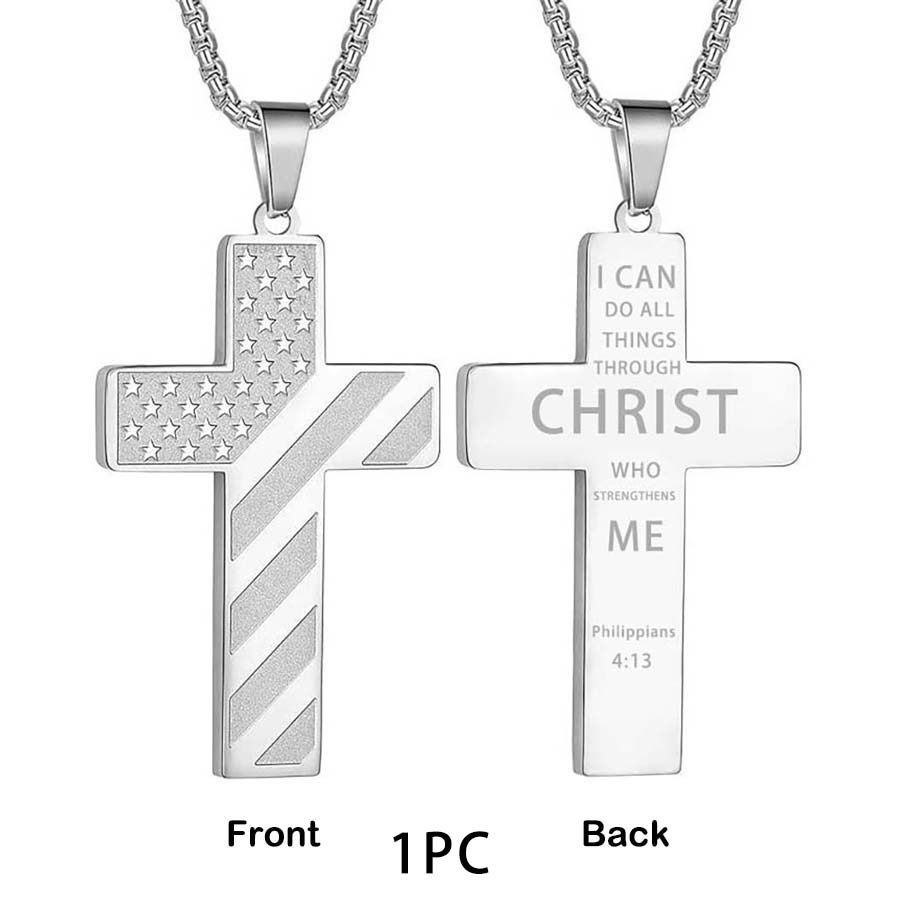

Collier Homme Male Stainless Steel Necklace USA Flag Cross Necklaces for Man Collar Hombre Bible Verse Necklace Man Jewelry