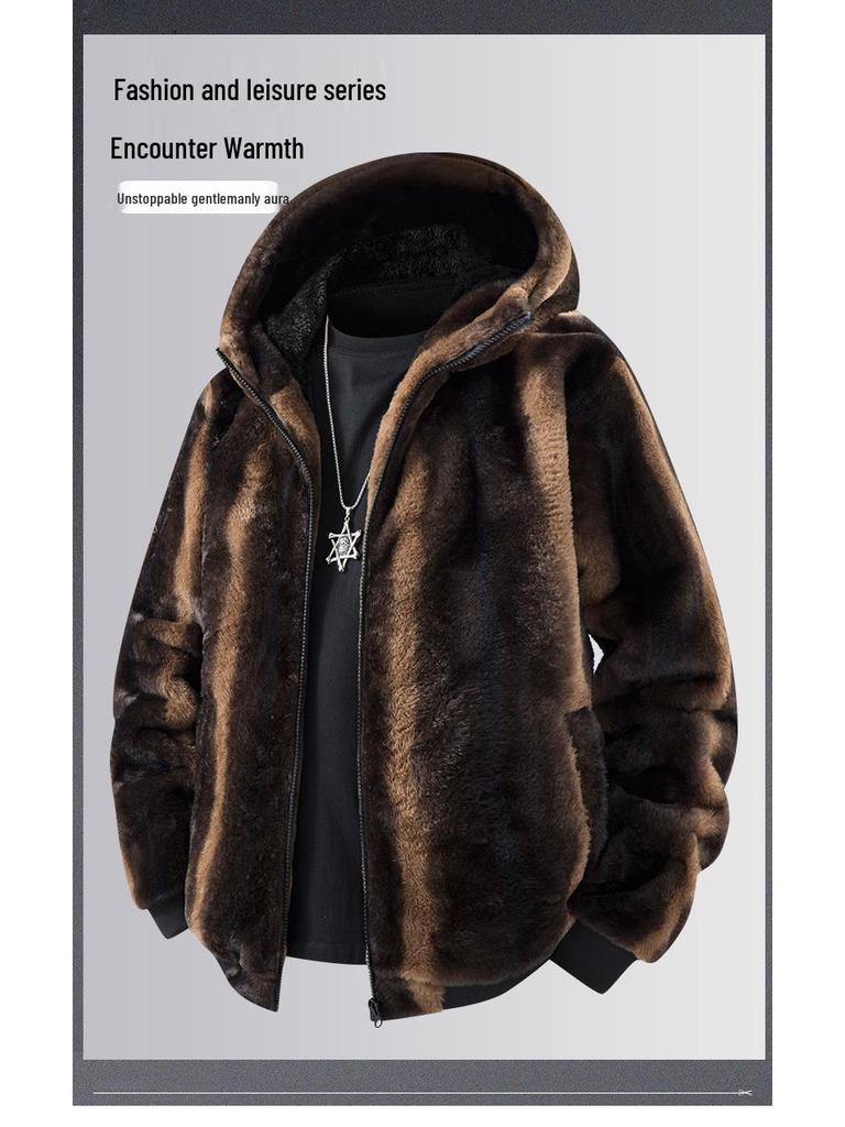 Men's European-Size Cotton-Padded Mink Velvet Winter Coat—Warm, Thick, Imitation Fur Jacket