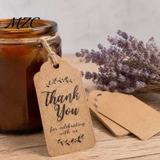 Easy to Use Hang Tags with String 100Pcs Paper Thank You String, Rectangular Gift Tags, Pre-Punched Natural Style for Boxes Hole Hanging Wedding Party