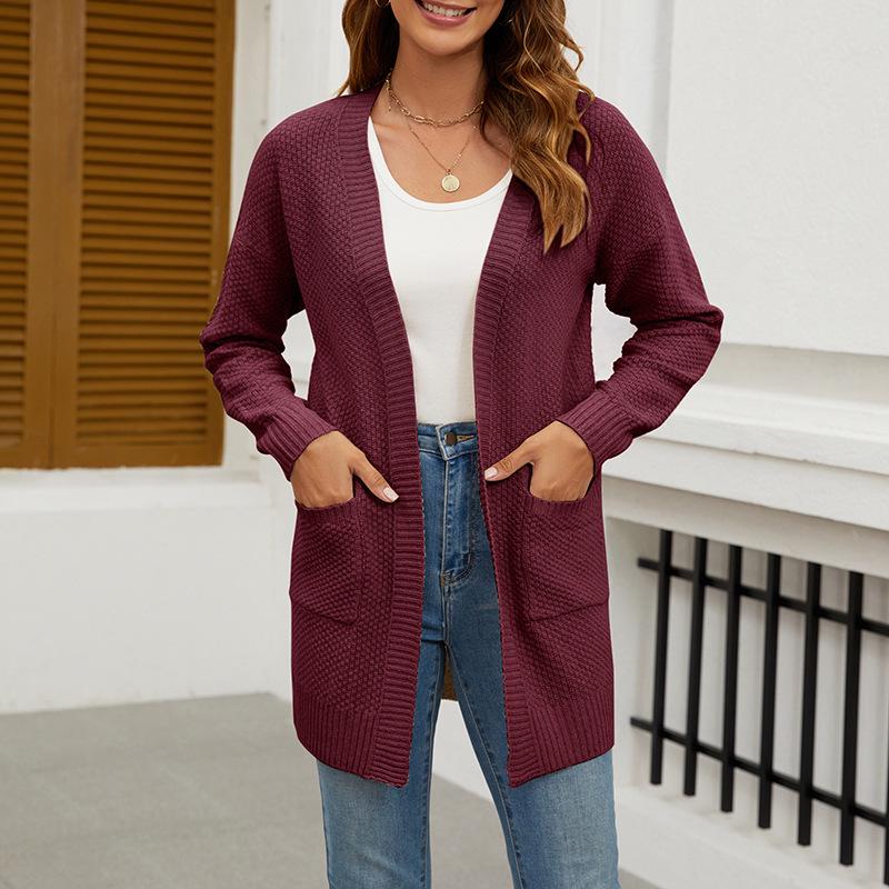Women's Solid Color Long Knit Cardigan, 2024 Autumn/Winter European and American Casual Loose Sweater Outerwear.