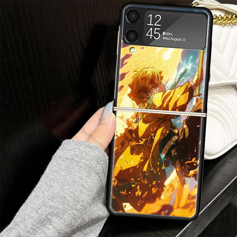 Agatsuma Zenitsu Demon Slayers Case for Samsung Galaxy Z Flip7 Flip6 Flip5 Flip4 Flip3 5G Hard Phone Shell Z Flip 7 6 5 4 3 Blac