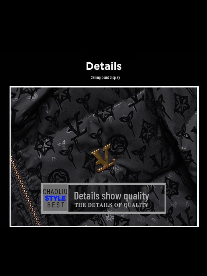 Europäische Trendmarke Herren Winter Dicke Kapuzenenten Daunenjacke - Leichter Luxus Bedrucktes Design