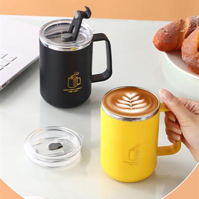304 Double Stainless Steel Coffee Mug With Lid And Handle Thermal Insulation Cup 500ML