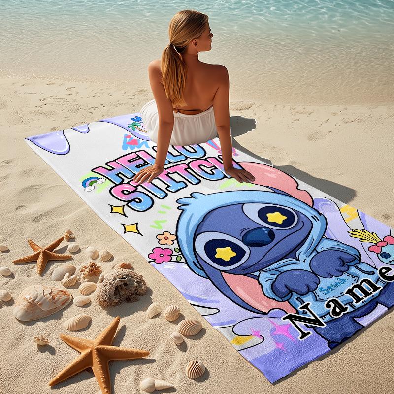 Custom Name Love Stitch Stylish Digital Printing Beach Towel Quick‑Drying Absorbent Blanket for Beach Pool Gym Travel