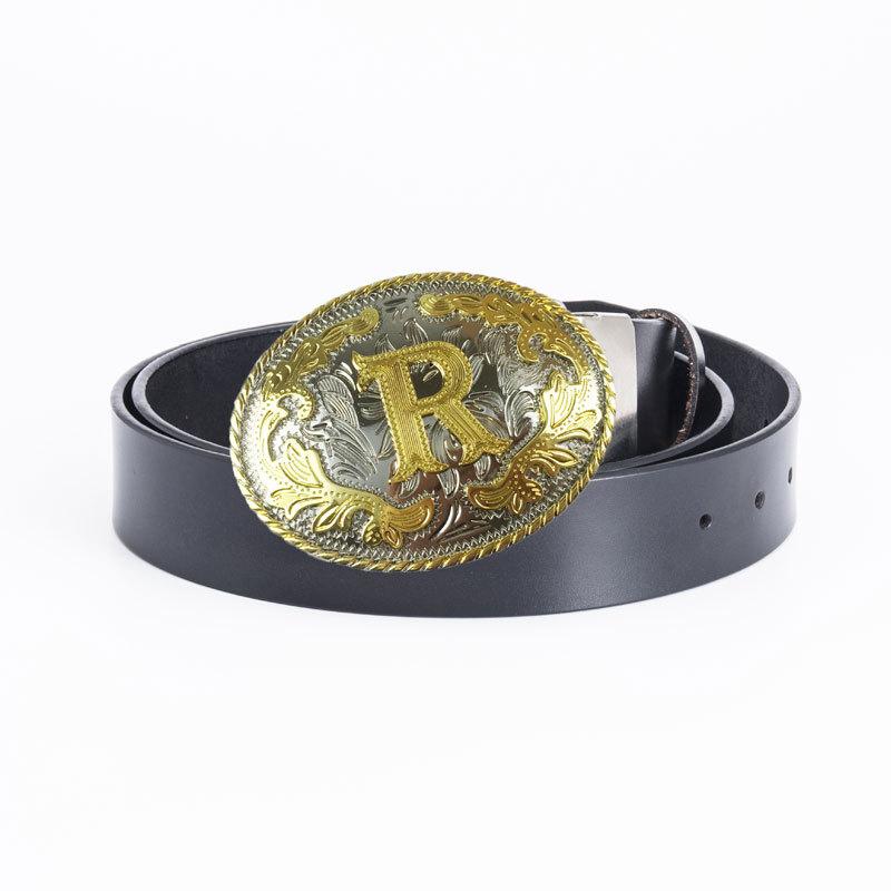 Men's Whole Cowhide Casual Belt White K Gold Buckle Smooth Buckle Board Buckle Belt