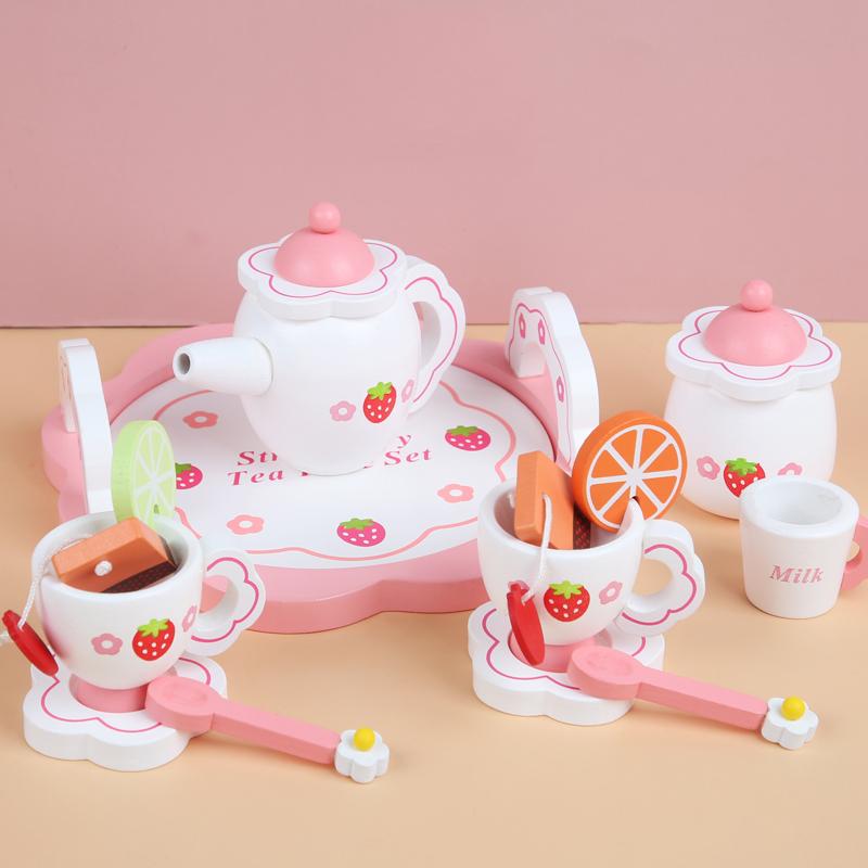 Wooden Afternoon Tea Set Toy Pretend Play Food Learning Role Play Game Early Educational Toys for Toddlers Girls Boys Kids Gifts
