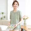 Elegant 2026 Summer Chinese Style Top for Stylish Moms – Short Sleeve Solid Color Shirt for Middle-aged & Elderly Women