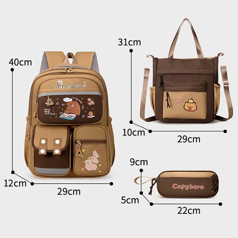 3 szt. Zestawy Kapibara Uczeń Trzyczęściowy Plecak Szkolny Pasek Odblaskowy Plecak Chłopcy i Dziewczęta Plecak Kreskówkowy Wypoczynkowy Kosmetyczka