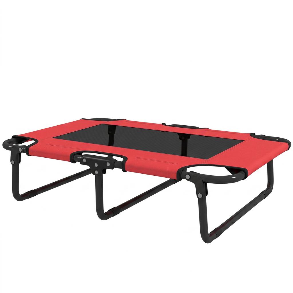 Portable Raised Dog Bed, Elevated Pet Cot with Breathable Mesh for Indoor Outdoor, for Small Medium Dogs, Red
