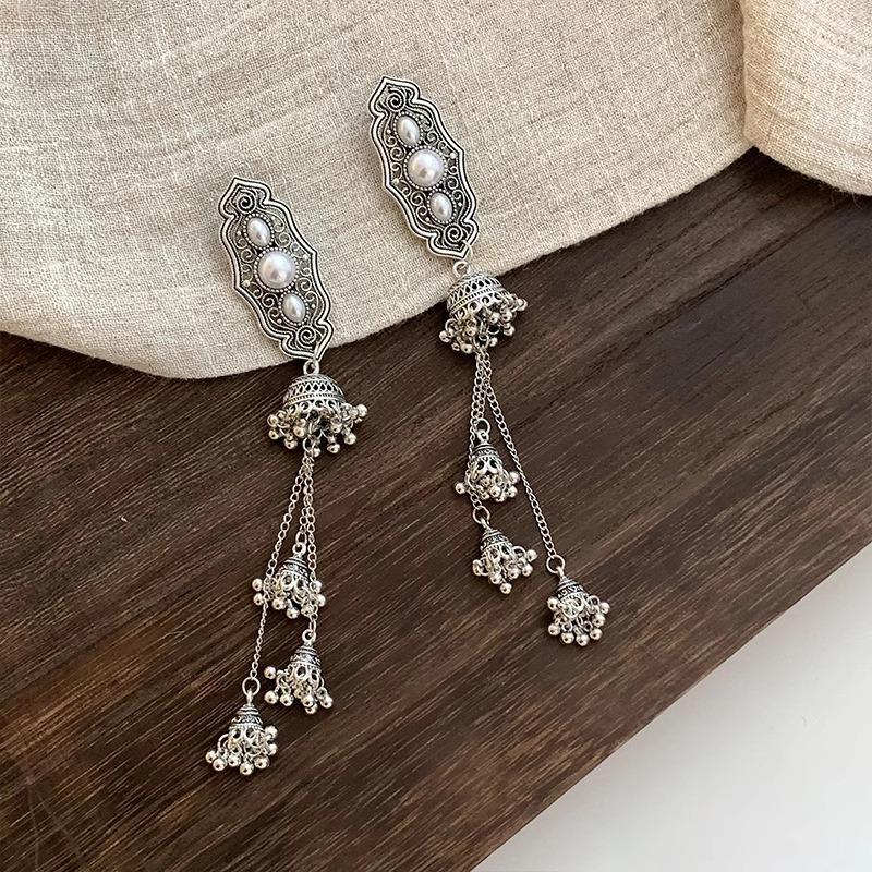 2pcs etro Ethnic Style Alloy Tassel Hair Clip Elegant Imitation Pearl Bang Side Clip Matching Accessorie Daily Party Photography