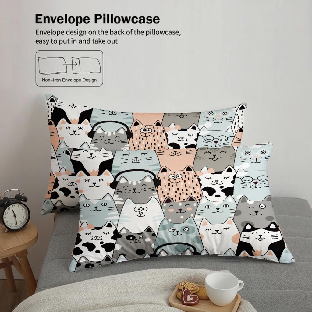 3Pcs Colorful Cats Duvet Cover Cartoon Cat Pattern 3Dprint Gifts For Students Girls 100%Polyester Bedding Sets With 2Pillowcases