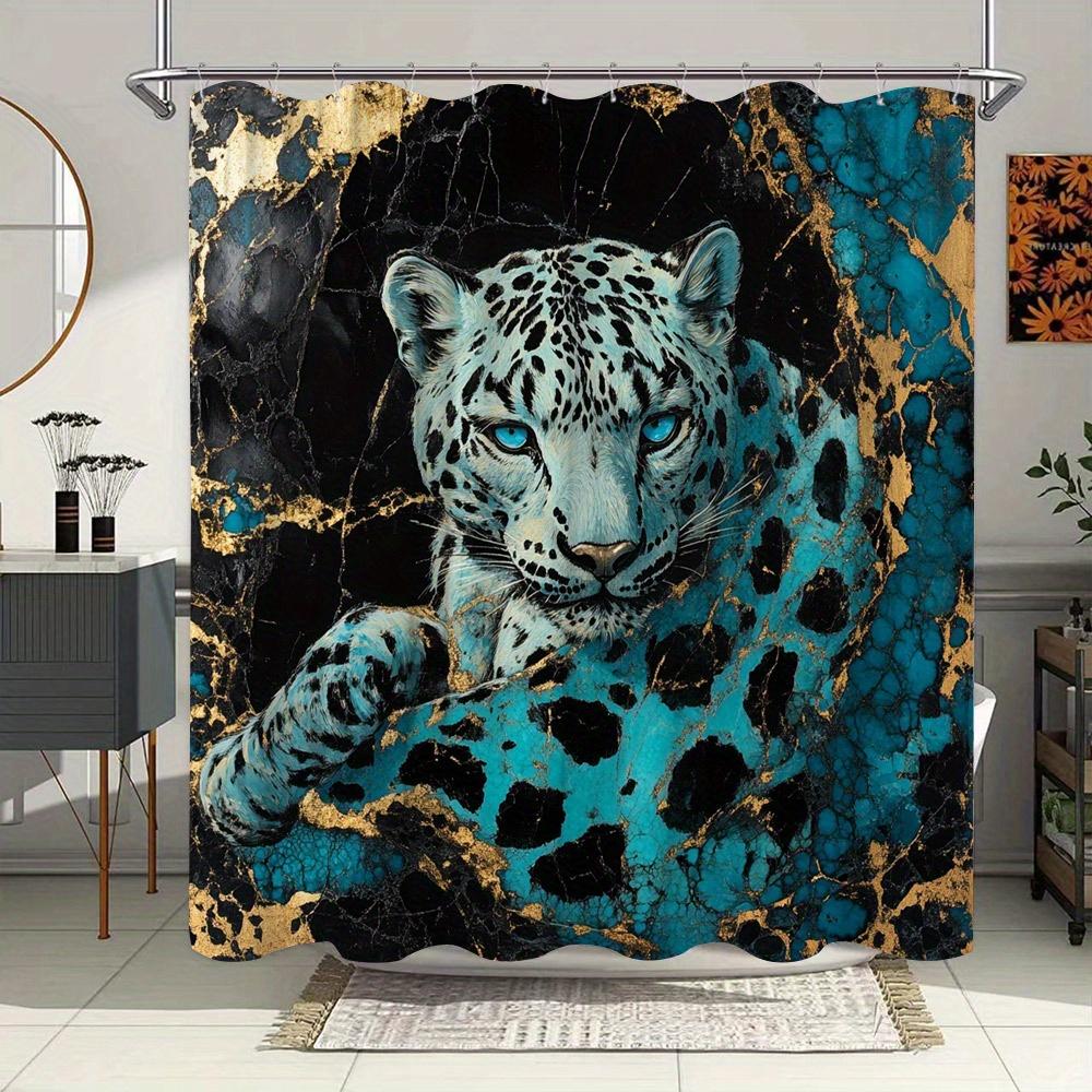 

Blue-Eyed Leopard On Marble Texture Waterproof Shower Curtain For Modern Bathroom Decor,Stylish And Durable,Perfect For Home Use W60H190(CM)-1 Pcs