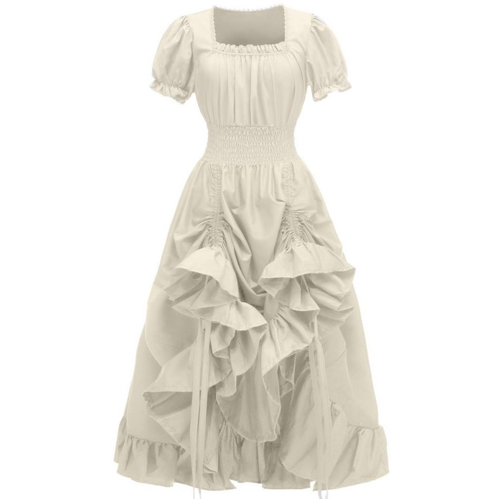 Gown Medieval Womens Square Collar Irish Retro Pastoral Cosplay Costume Cosplay