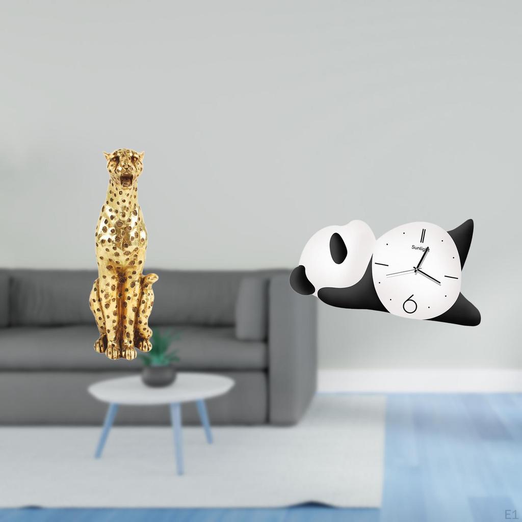 Cheetah Figurine Gold Realistic Statue Wall Clock Panda Resin