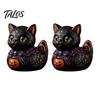 Resin Animal Ornament Midnight Witches Cat Duck Figurine, Spooky Black Statue Home Accents with Pumpkin Lantern, Halloween Decoration for Tabletop