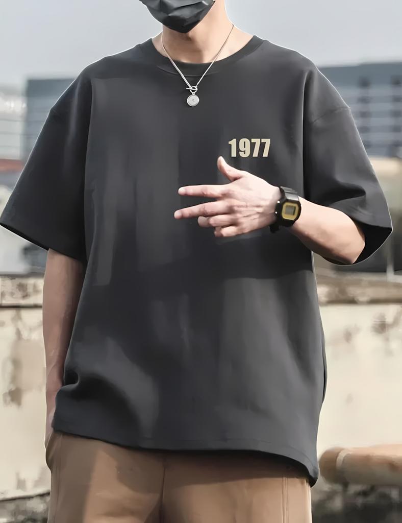 Summer Trendy Mens Retro 1977 Printed Comfortable Breathable Round Neck Tshirt Outdoor Street Style Top