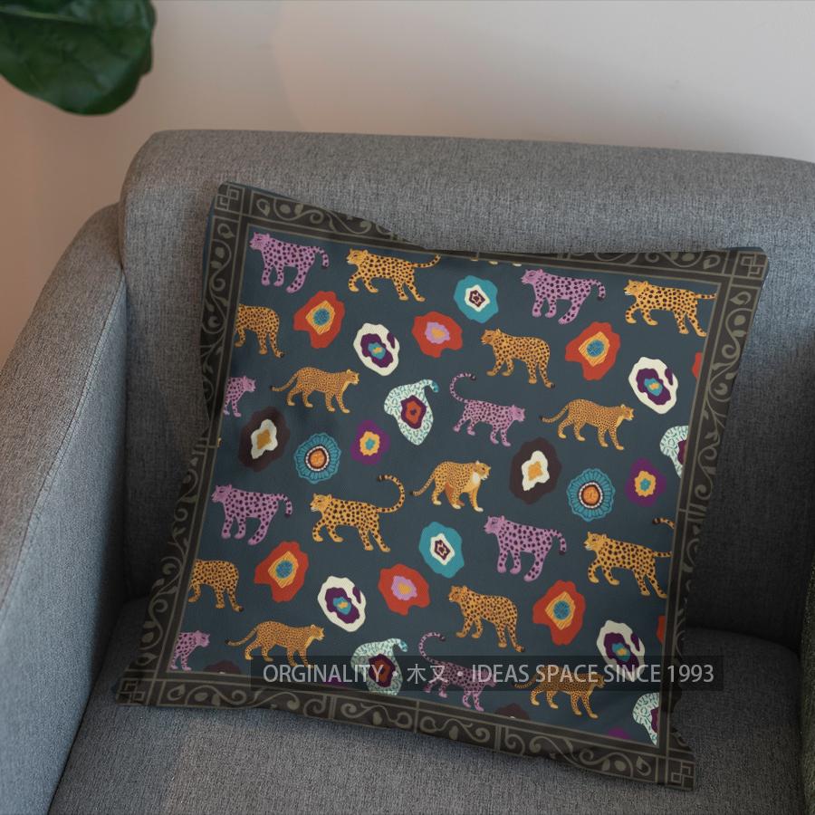 2D Leopard Head With Geometric Pattern Throw Pillow Pattern Cushion Cover Suitable For Sofa Bedroom Car Pillow Cover