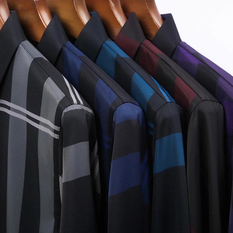 New Men's Casual Printed Long Sleeved Lapel Shirt for Spring and Autumn Fashion Comfortable Wrinkle Free Top Without Ironing