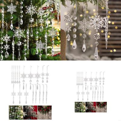 Crystal Look Christmas Tree Ornament Acrylic Snowflake Icicles Holiday Decors X3UC