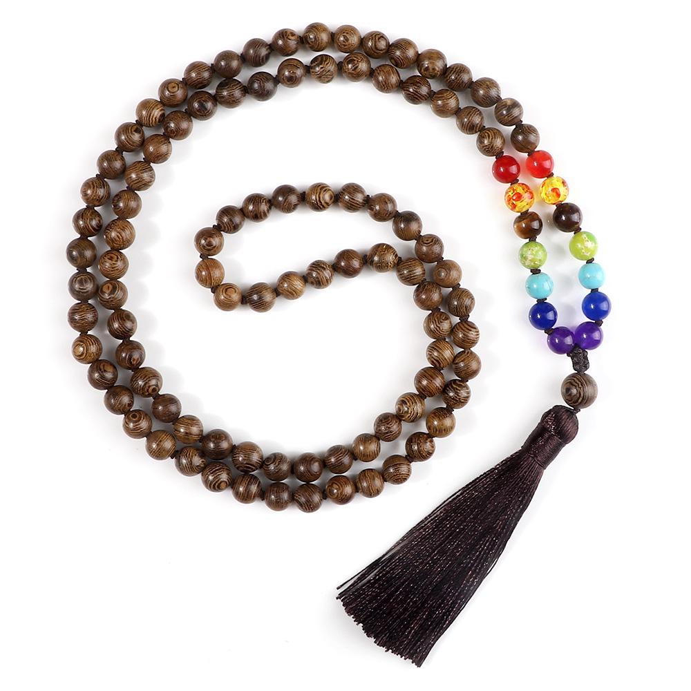 Creative 108 Beads Colorful Stone Necklace & 8mm Chinese Tassel Knot Bracelet