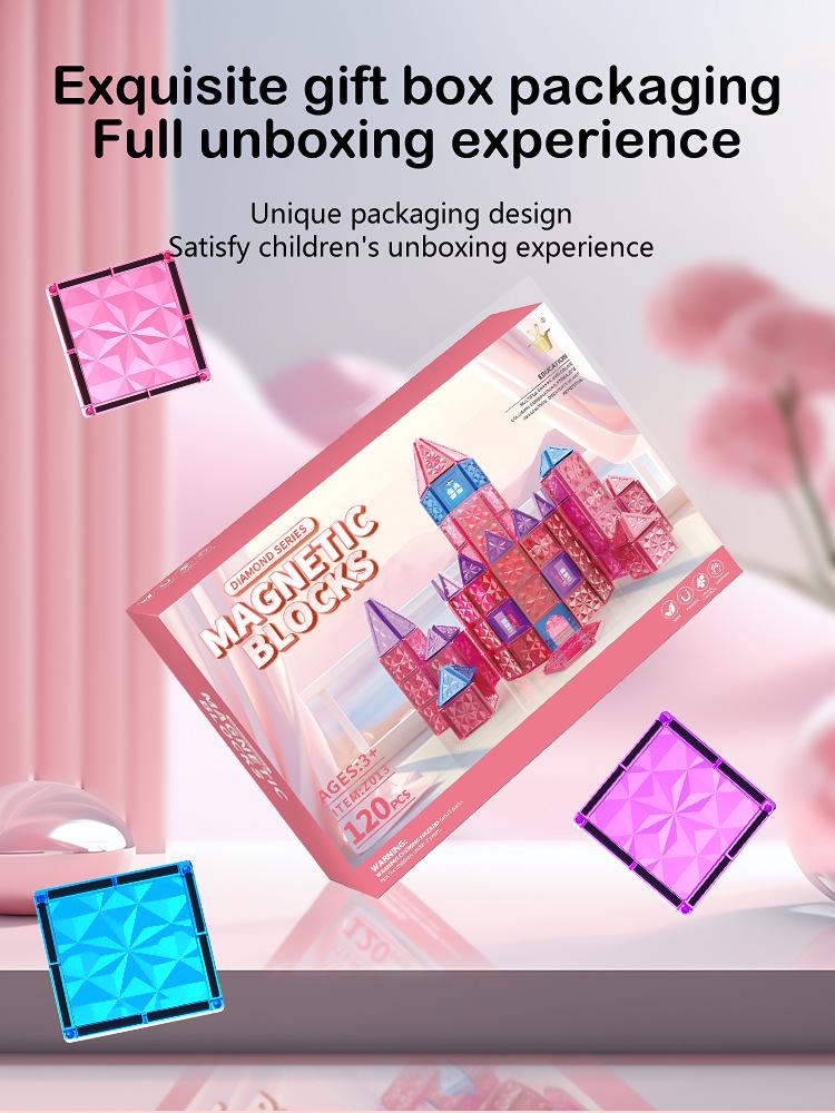 Pink Diamond Surface Magnetic Building Blocks - Strong, Educational Toys for Children