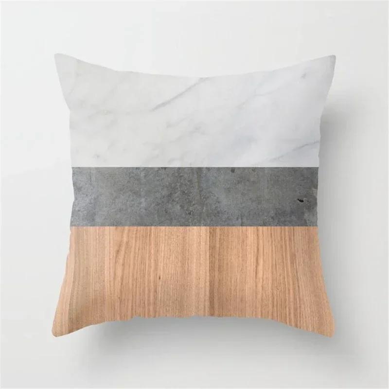 Housses d'oreiller 45x45cm Créatives Texture Bois Marbre Mode Géométrique Coussins Décor de Maison Ferme Canapé Coussins de Jet