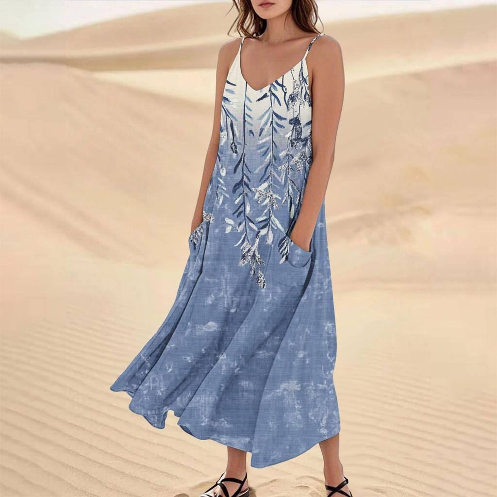 Damen Sommerkleid Lässig Locker Lange Strandurlaub Kleider