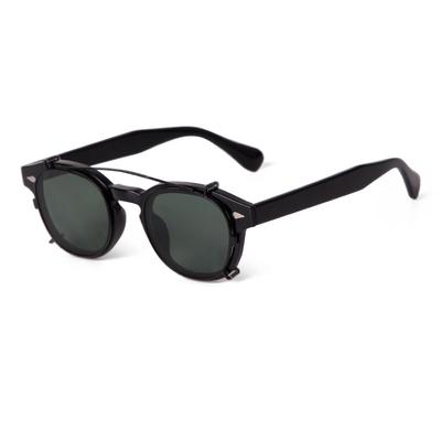 Occhiali da Sole Steampunk Vintage con Rivetti Clip-on Donna Uomo Retro Classici Rotondi Lente Flip Rimovibile Occhiali da Sole