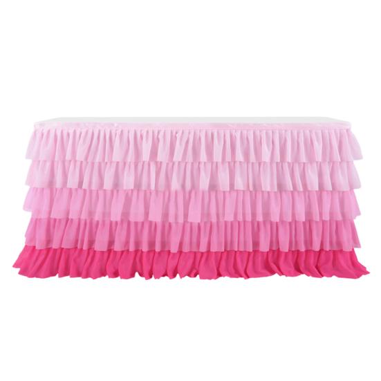 Table Skirt for Rectangle And Round Table Multi-layer Ruffle Reusable Gradient Rainbow Color Beach Parties Ceremony Birthday Party Decoration