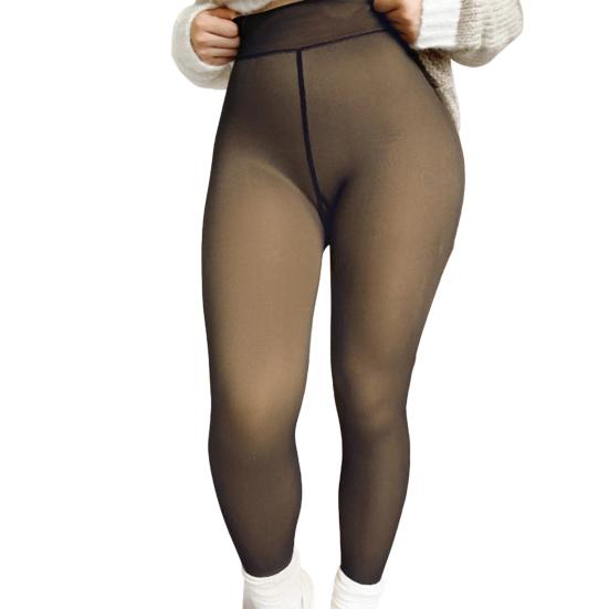 Women Fleece Lined Tights Winter High Waist Plus Size Leggings Sheer Warm Pantyhose Fake Translucent Thermal Thick Tights for Dresses Date Party Wear