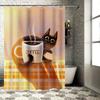 Coffee Cup Shower Curtain With Black Cat Design For Bathroom Decor Cartoon Print Home Accessories Towel Background